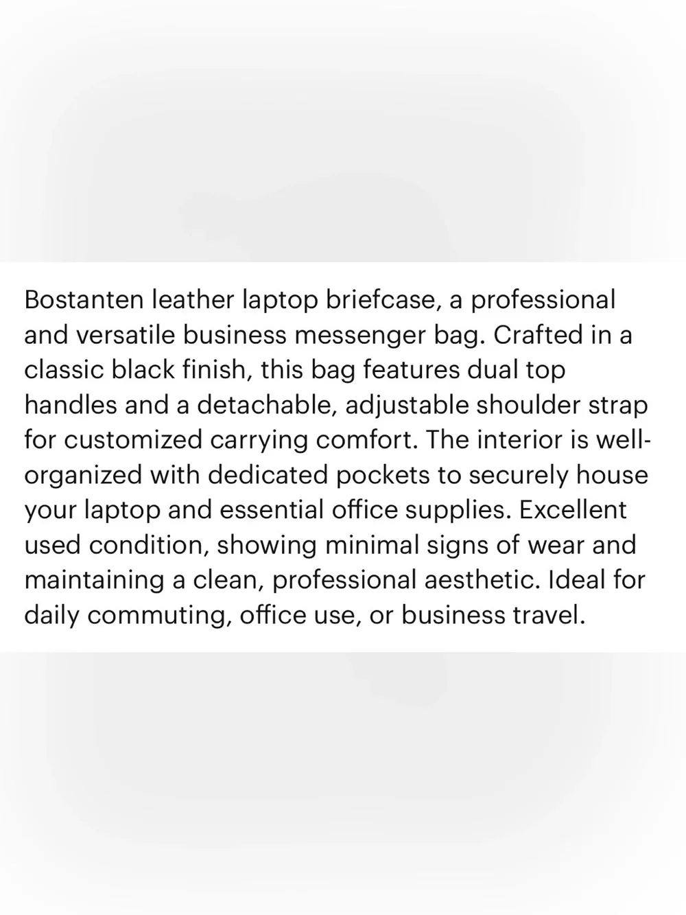 Bostonian Black Leather Laptop Briefcase with Adjustable Strap